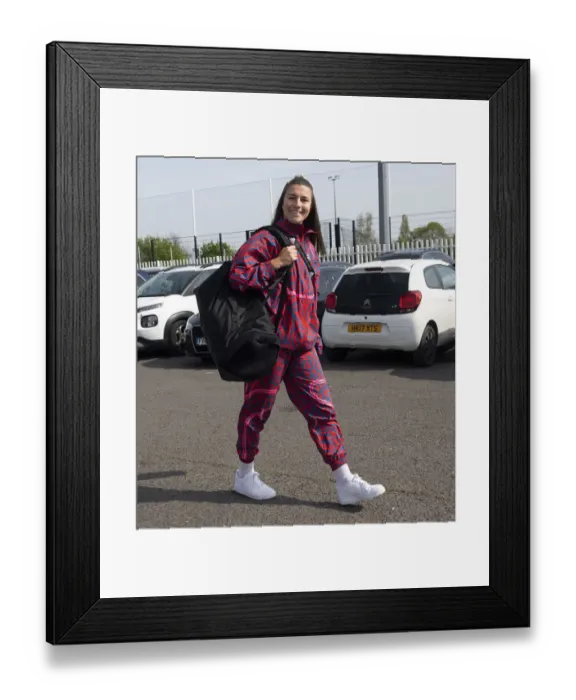 Framed Print : Arsenal's Steph Catley Arrives at Meadow Park Ahead of FA Cup Semi-Final vs Chelsea Women