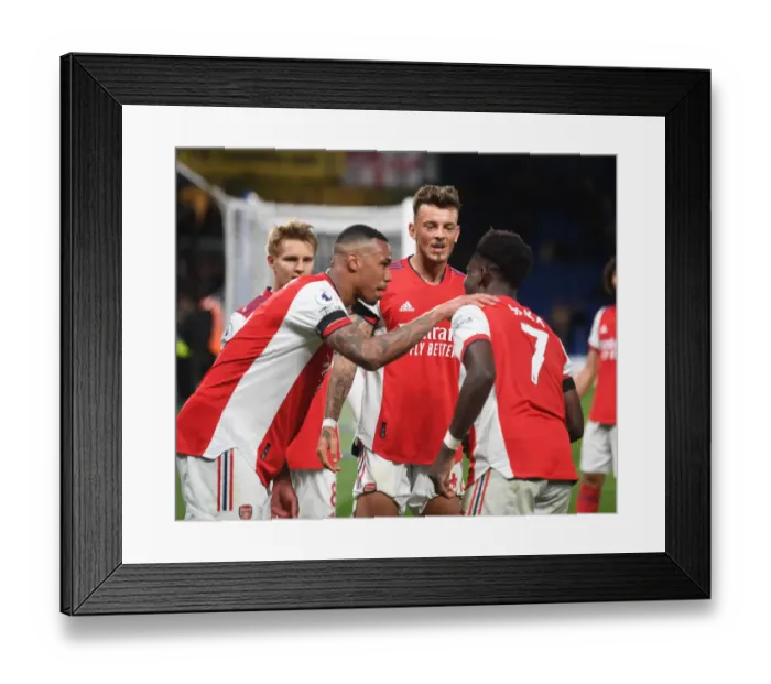 Framed Print : Saka, Gabriel, and White: Arsenal's Dream Team Celebrates Four Goals Against Chelsea (April 2022)