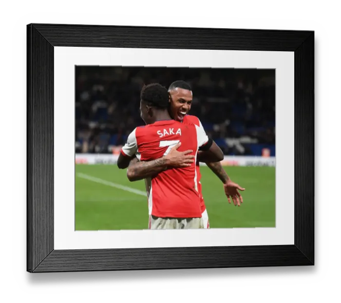 Framed Print : Saka and Gabriel Celebrate Arsenal's Four-Goal Lead Over Chelsea (April 2022) Framed Print : Saka and Gabriel Celebrate Arsenal's Four-Goal Lead Over Chelsea (April 2022)