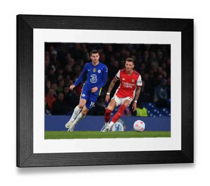 Framed Print : Clash at the Bridge: White vs. Mount in the Premier League Battle between Chelsea and Arsenal