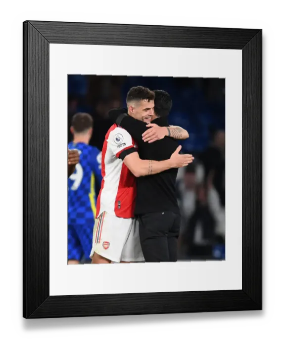 Framed Print : Arsenal's Glory: Arteta and Xhaka Celebrate Victory Over Chelsea