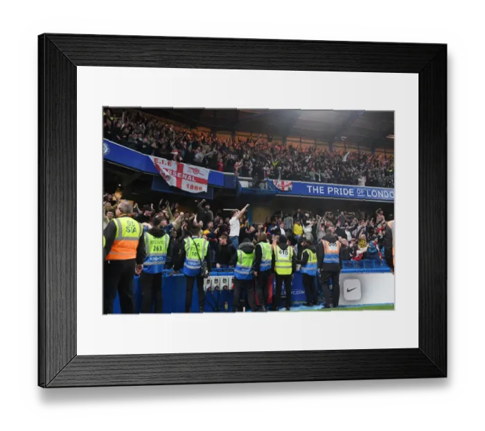 Framed Print : Arsenal Wins Premier League: Jubilant Fans Celebrate at Stamford Bridge