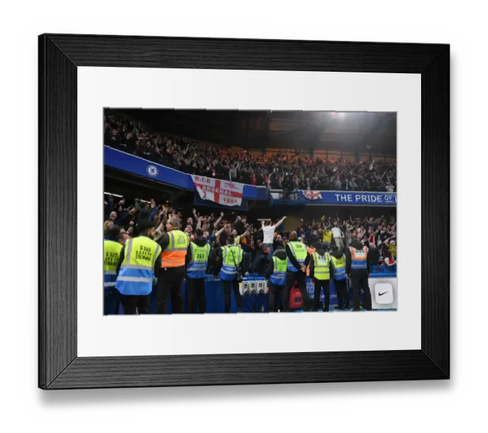 Framed Print : Arsenal Clinch Premier League Title at Stamford Bridge: Euphoric Fans Rejoice Over Chelsea Victory Framed Print : Arsenal Clinch Premier League Title at Stamford Bridge: Euphoric Fans Rejoice Over Chelsea Victory