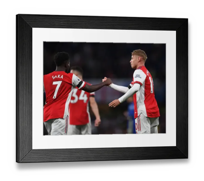 Framed Print : Arsenal's Unstoppable Duo: Smith Rowe and Saka Celebrate Premier League Victory over Chelsea