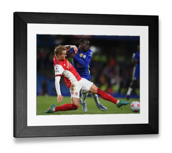 Framed Print : Clash at Stamford Bridge: Martin Odegaard Tackles N'Golo Kante in Premier League Showdown (Chelsea vs Arsenal 2021-22) Framed Print : Clash at Stamford Bridge: Martin Odegaard Tackles N'Golo Kante in Premier League Showdown (Chelsea vs Arsenal 2021-22)