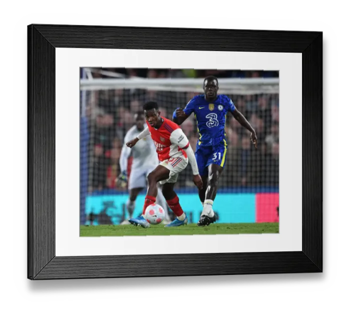 Framed Print : Clash at Stamford Bridge: Chelsea vs. Arsenal, Premier League 2021-22 - Nketiah vs. Saar