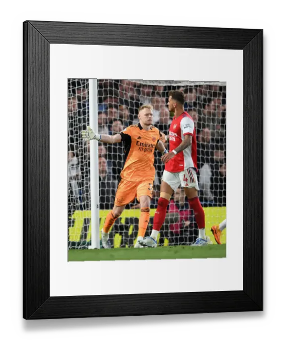 Framed Print : Arsenal's Ramsdale and White Celebrate Amidst the Action: Chelsea vs. Arsenal, Premier League 2021-22