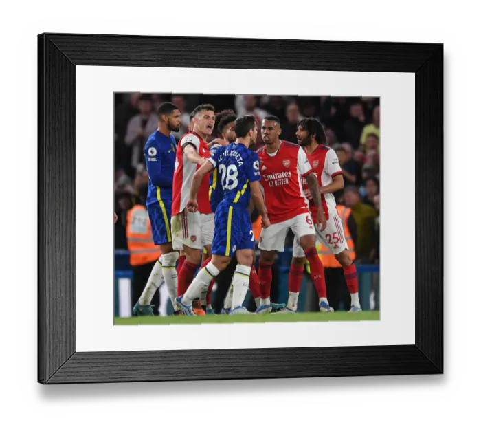 Framed Print : Chelsea vs Arsenal: Xhaka, Magalhaes and Azpilicueta in Intense Conversation during the 2021-22 Premier League Match