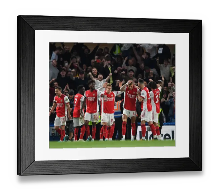 Framed Print : Martin Odegaard and Arsenal Team Celebrate Goals Against Chelsea in Premier League Framed Print : Martin Odegaard and Arsenal Team Celebrate Goals Against Chelsea in Premier League