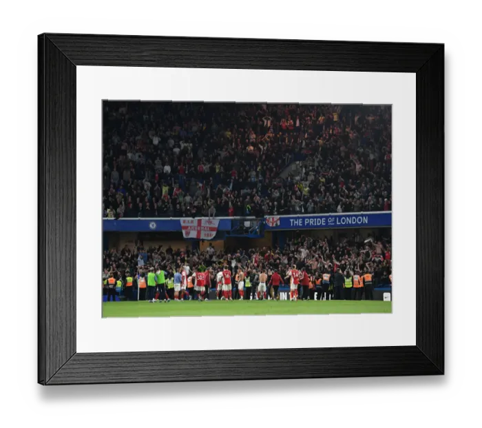 Framed Print : Arsenal Clinch Premier League Title: Unforgettable Victory Celebration with Fans at Stamford Bridge, April 2022 Framed Print : Arsenal Clinch Premier League Title: Unforgettable Victory Celebration with Fans at Stamford Bridge, April 2022