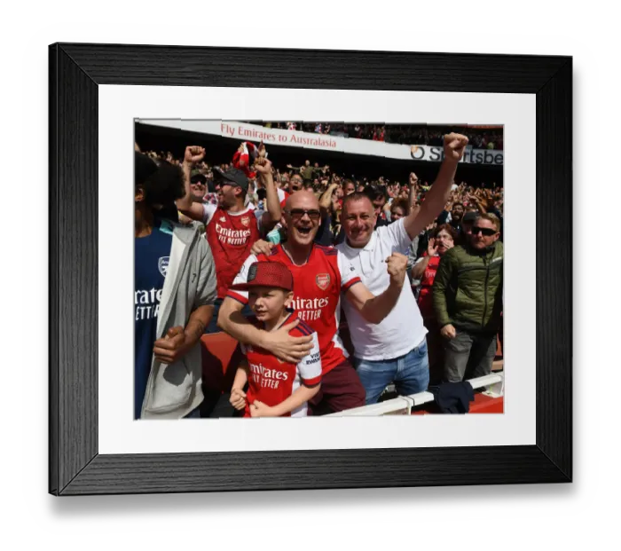 Framed Print : Arsenal's Glory: The Euphoria of Scoring the Third Goal Against Manchester United in the 2021-22 Premier League