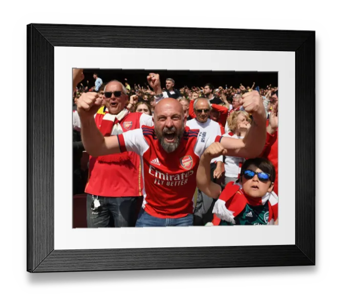 Framed Print : Arsenal's Triumphant Third Goal: Celebrating Victory Over Manchester United (2021-22)