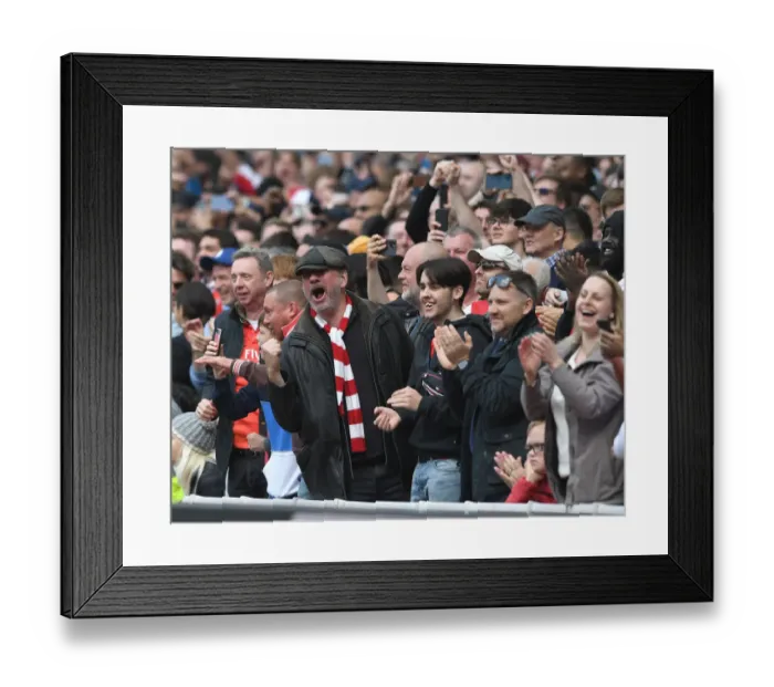 Framed Print : Arsenal Fans Celebrate Second Goal Against Manchester United in 2021-22 Premier League Framed Print : Arsenal Fans Celebrate Second Goal Against Manchester United in 2021-22 Premier League