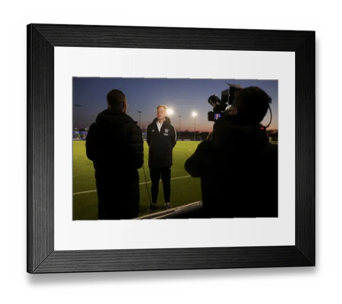Framed Print : Arsenal Women's Coach Jonas Eidevall Post-Match Interview: Everton vs Arsenal (FA WSL 2021-22)