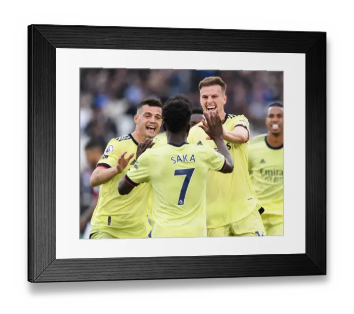 Framed Print : Rousing Moment: Holding and Xhaka Celebrate Arsenal's Goal Against West Ham United (May 2022) Framed Print : Rousing Moment: Holding and Xhaka Celebrate Arsenal's Goal Against West Ham United (May 2022)