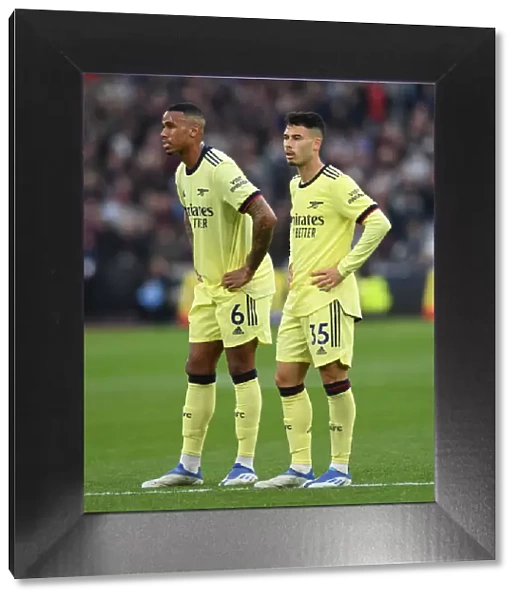 Arsenal's Magalhaes and Martinelli in Action against West Ham United - Premier League 2021-22
