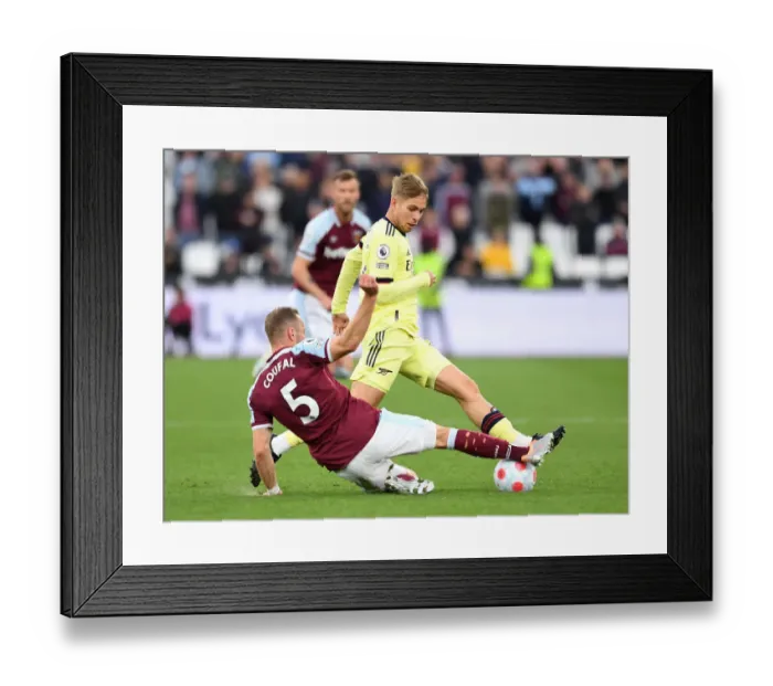 Framed Print : Emile Smith Rowe vs Vladimir Coufal: Intense Battle in West Ham United vs Arsenal Premier League Clash