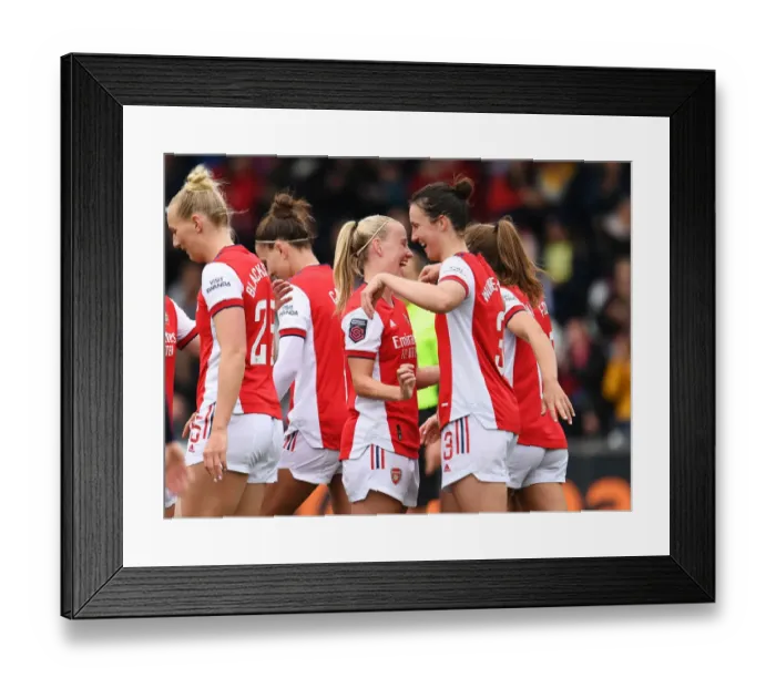 Framed Print : Arsenal Women's Dominance: Lotte Wubben-Moy and Beth Mead Celebrate Fifth Goal vs. Aston Villa in FA WSL Framed Print : Arsenal Women's Dominance: Lotte Wubben-Moy and Beth Mead Celebrate Fifth Goal vs. Aston Villa in FA WSL