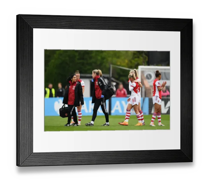 Framed Print : Arsenal Women's Emotional Farewell: Leah Williamson Comforts Jordan Nobbs Amidst Aston Villa Defeat Framed Print : Arsenal Women's Emotional Farewell: Leah Williamson Comforts Jordan Nobbs Amidst Aston Villa Defeat