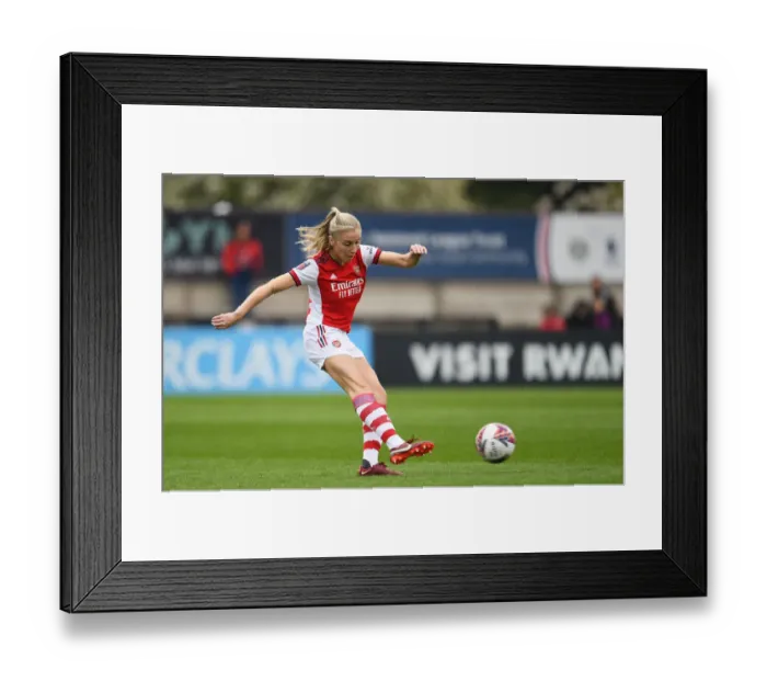 Framed Print : Arsenal's Leah Williamson Serves Up a Pass in Intense FA WSL Clash: Arsenal Women vs Aston Villa Women