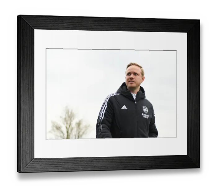 Framed Print : Arsenal Women's Manager Jonas Eidevall Reacts at Full-Time Against Aston Villa in FA WSL