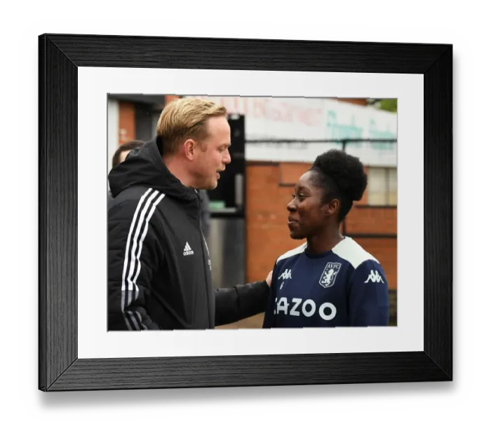 Framed Print : Pre-Match Chat: Arsenal's Jonas Eidevall and Anita Asante of Aston Villa