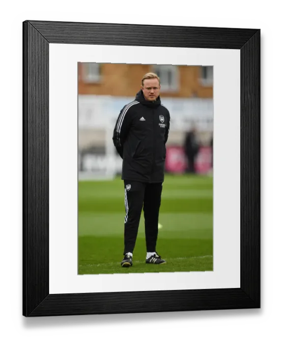 Framed Print : Arsenal Women's FA WSL: Manager Jonas Eidevall Leads Team Warm-up vs. Aston Villa