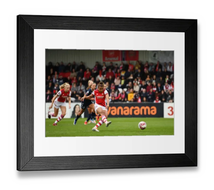 Framed Print : Arsenal Women's Unstoppable Form: Nikita Parris Scores Penalty in 7-Goal Rout over Aston Villa