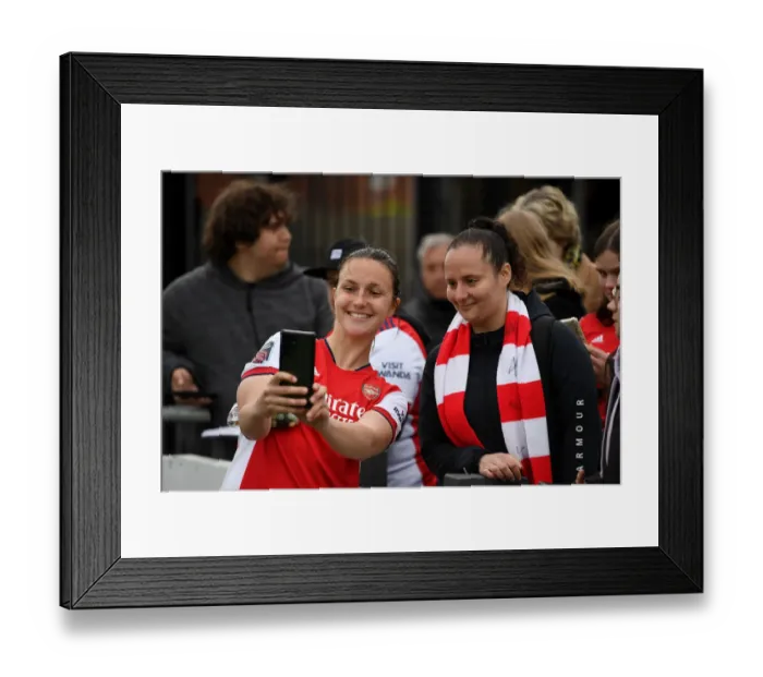 Framed Print : Arsenal Women's Victory: Lotte Wubben-Moy's Selfie with Fans at Meadow Park Framed Print : Arsenal Women's Victory: Lotte Wubben-Moy's Selfie with Fans at Meadow Park