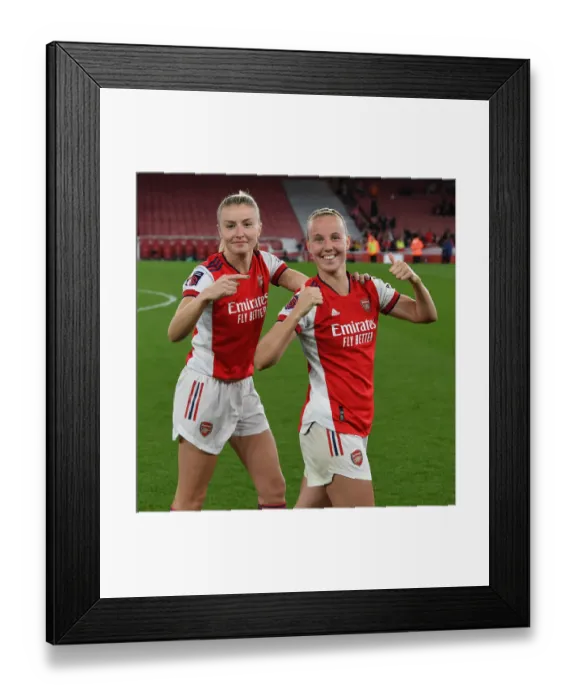 Framed Print : Arsenal Women Celebrate Victory Over Tottenham Hotspur in FA WSL Showdown: Leah Williamson and Beth Mead Emotional Reunion