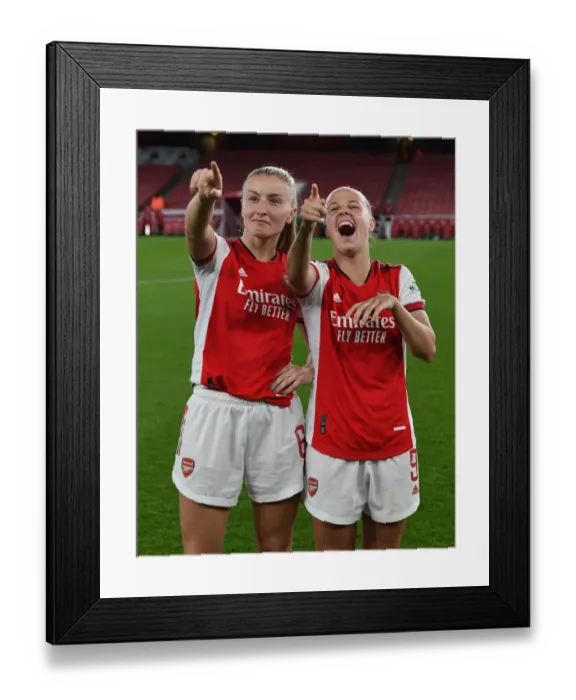 Framed Print : Arsenal Women's FA WSL Victory: Leah Williamson and Beth Mead Celebrate Championship Win Over Tottenham Hotspur