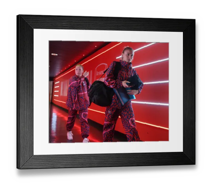 Framed Print : Arsenal Women's Stars Kim Little and Leah Williamson Arrive at Emirates Stadium Ahead of Showdown against Tottenham Hotspur (FA WSL, 2021-22)