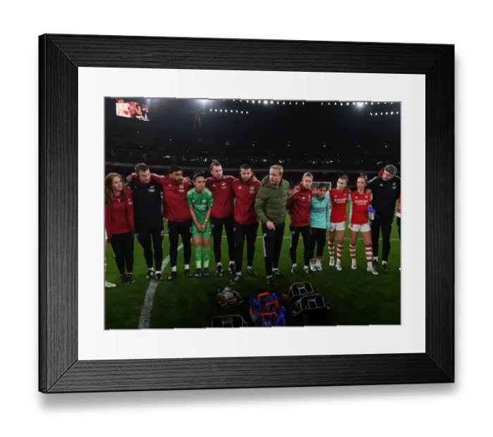 Framed Print : Arsenal Women's Boss Jonas Eidevall Addresses Team After FA WSL Match vs. Tottenham Hotspur