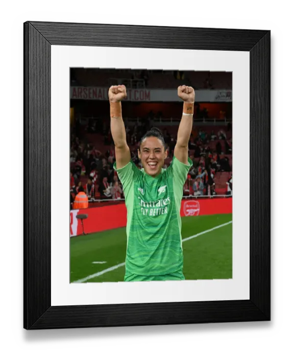 Framed Print : Manuela Zinsberger's Emotional Reaction: Arsenal Women Celebrate FA WSL Victory Over Tottenham Hotspur