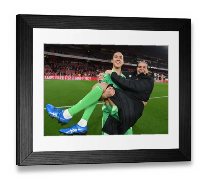 Framed Print : Arsenal Women vs. Tottenham Hotspur Women: A Heartwarming Reunion of Goalkeepers Manuela Zinsberger and Lydia Williams at Emirates Stadium (FA WSL, 2021-22)