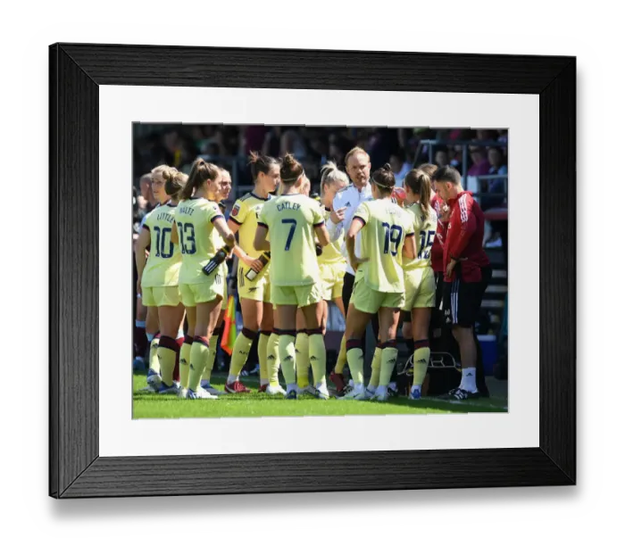 Framed Print : Arsenal Women's Coach Jonas Eidevall Motivates Team During West Ham Match, FA WSL 2021-22