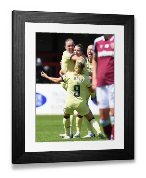 Framed Print : Arsenal Women Celebrate Steph Catley's Goal Against West Ham United Women in FA WSL Showdown Framed Print : Arsenal Women Celebrate Steph Catley's Goal Against West Ham United Women in FA WSL Showdown