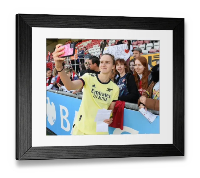 Framed Print : Arsenal Women's Star Vivianne Miedema Takes a Selfie with Fan after West Ham United Match Framed Print : Arsenal Women's Star Vivianne Miedema Takes a Selfie with Fan after West Ham United Match