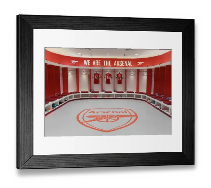 Framed Print : Exclusive Look: Arsenal Changing Room Before Arsenal vs Leeds United - Premier League 2021-22