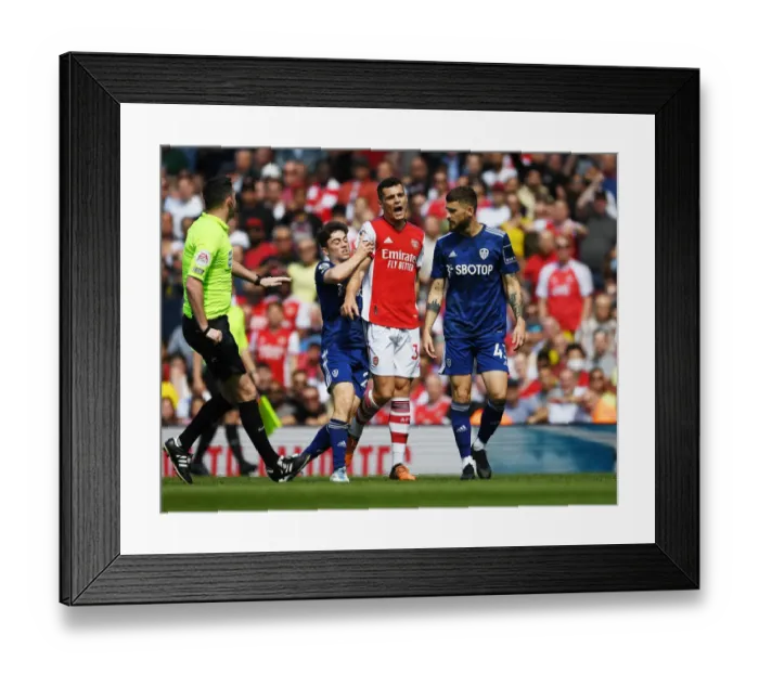 Framed Print : Clash of Titans: Xhaka vs. Leeds - Arsenal vs. Leeds United, Premier League 2021-22