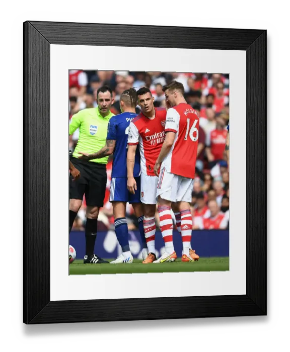 Framed Print : Arsenal vs Leeds United: Grant Xhaka and Rob Holding in Action during the 2021-22 Premier League Match Framed Print : Arsenal vs Leeds United: Grant Xhaka and Rob Holding in Action during the 2021-22 Premier League Match