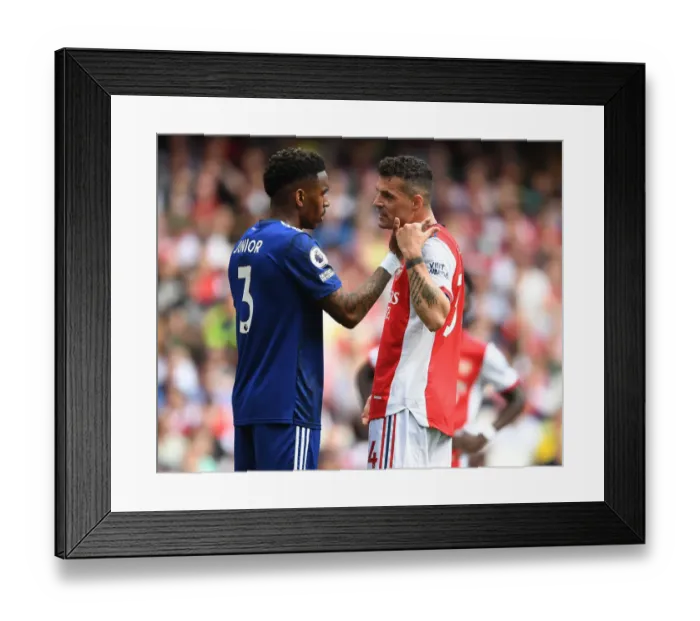 Framed Print : Clash of Titans: Xhaka vs. Firpo - Arsenal vs. Leeds United, Premier League 2021-22