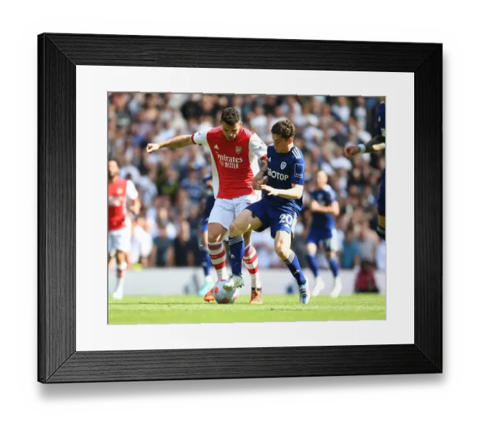 Framed Print : Arsenal vs Leeds United: Xhaka vs James - Intense Battle in the Premier League (2021-22)