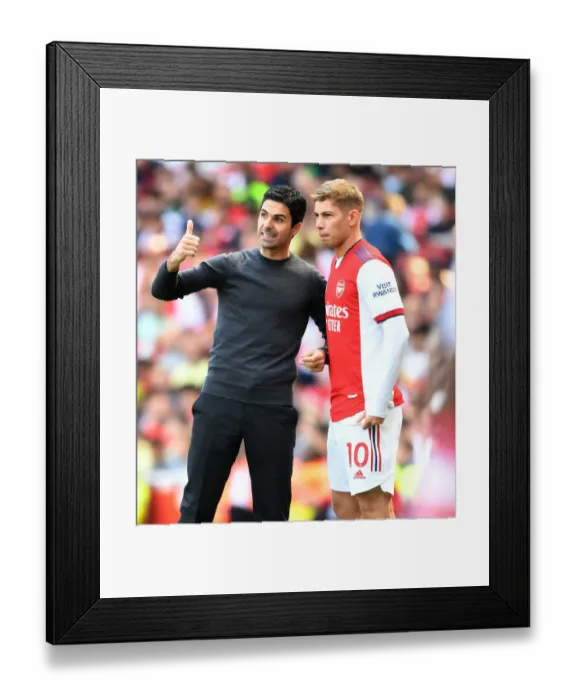 Framed Print : Arsenal Manager Mikel Arteta with Emile Smith Rowe: Arsenal vs Leeds United, Premier League 2021-22