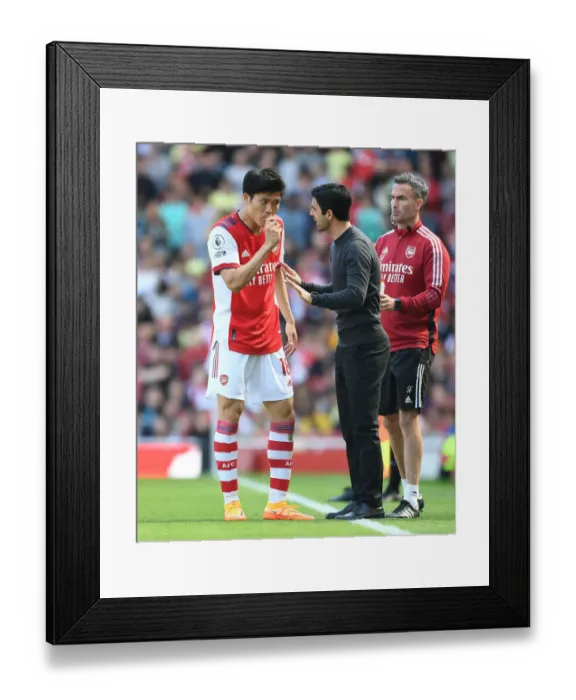 Framed Print : Arsenal's Mikel Arteta Gives Instructions to Takehiro Tomiyasu During Arsenal v Leeds United, Premier League 2021-22 Framed Print : Arsenal's Mikel Arteta Gives Instructions to Takehiro Tomiyasu During Arsenal v Leeds United, Premier League 2021-22