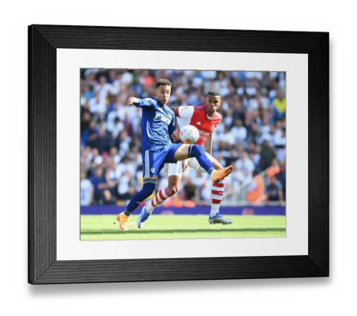 Framed Print : Gabriel vs Rodrigo: A Premier League Showdown at Emirates Stadium Framed Print : Gabriel vs Rodrigo: A Premier League Showdown at Emirates Stadium