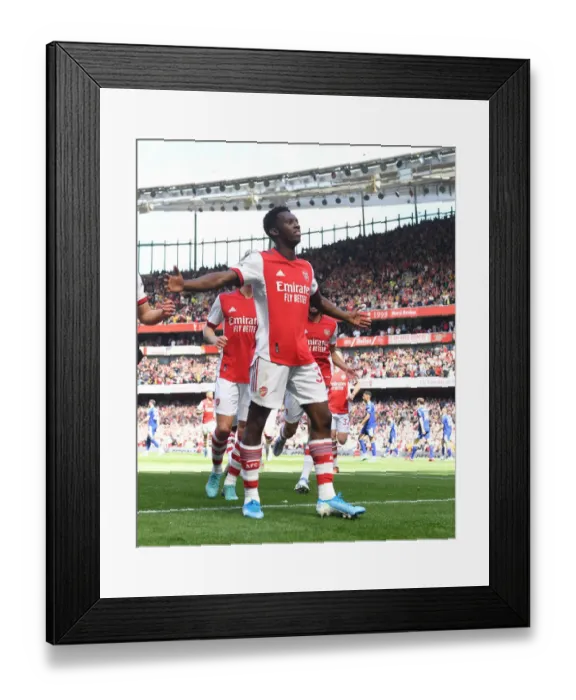 Framed Print : Eddie Nketiah Scores His Second: Thrilling Arsenal Victory over Leeds United (2021-22)