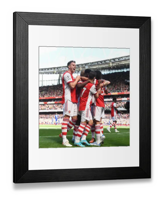 Framed Print : Arsenal Celebrate Eddie Nketiah's Game-Winning Goal vs. Leeds United (2021-2022)