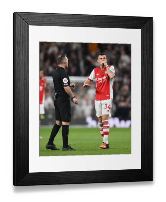 Framed Print : Xhaka and Referee Clash: Tottenham vs. Arsenal, Premier League 2021-22