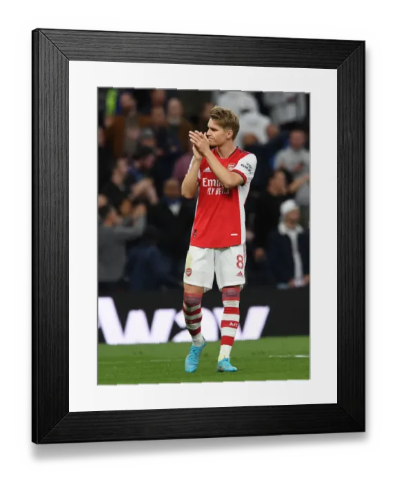Framed Print : Martin Odegaard Celebrates with Arsenal Fans After Tottenham Victory - Premier League 2021-22